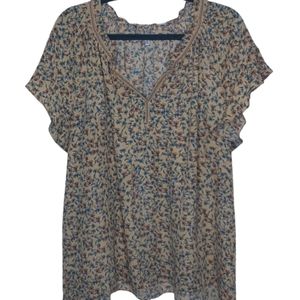 MAX STUDIO women's plus size mustard yellow floral print top, blouse, 1x